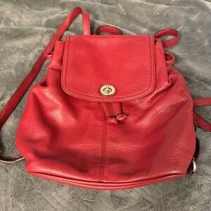 Coach Park Red Pebbled Leather Backpack Purse F24385 Classic